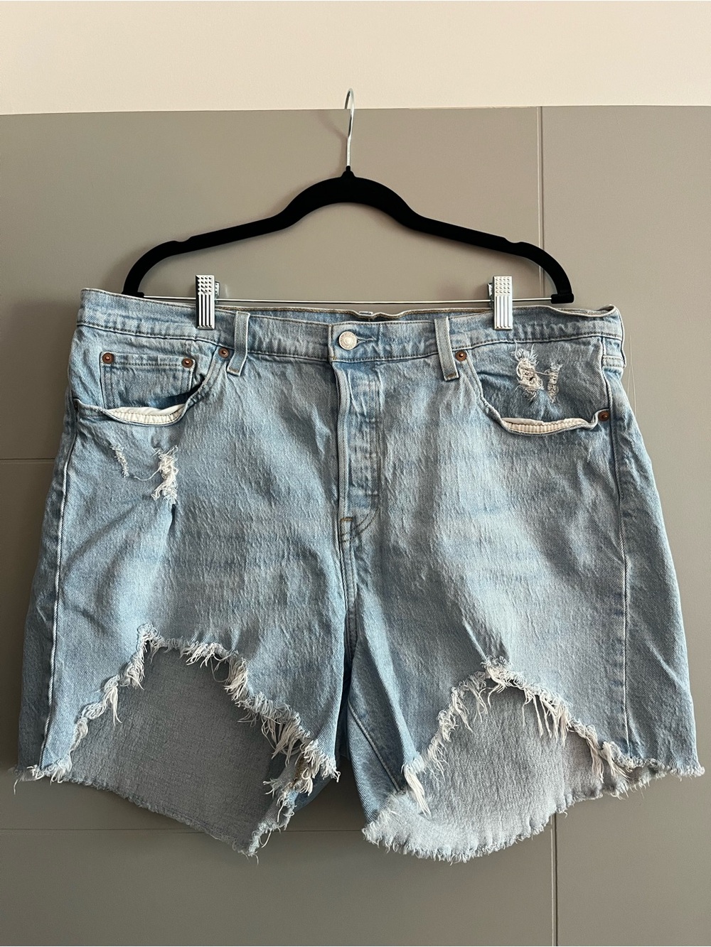 Levi 501 • Light Blue Distressed Denim Women’s Shorts